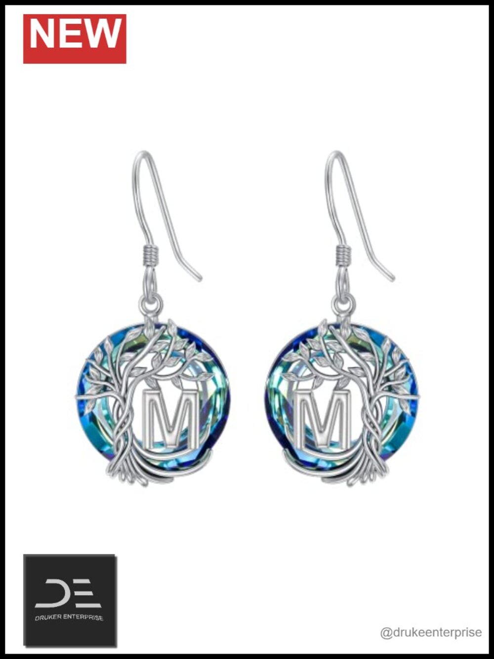 TOUPOP Tree of Life Initial Earrings 925 Sterling Silver Drop Dangle A-Z Letter